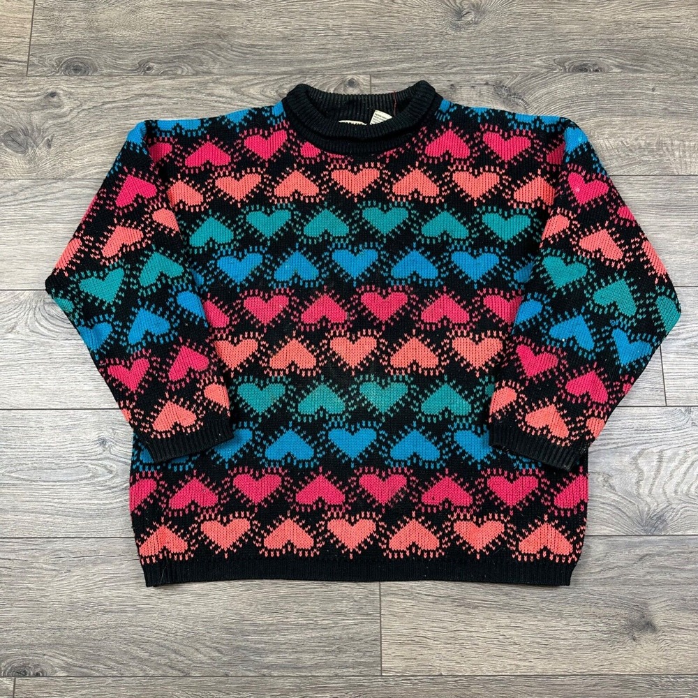 Vintage Stefano International Sweater Adult Small Multicolor Hearts Geometric